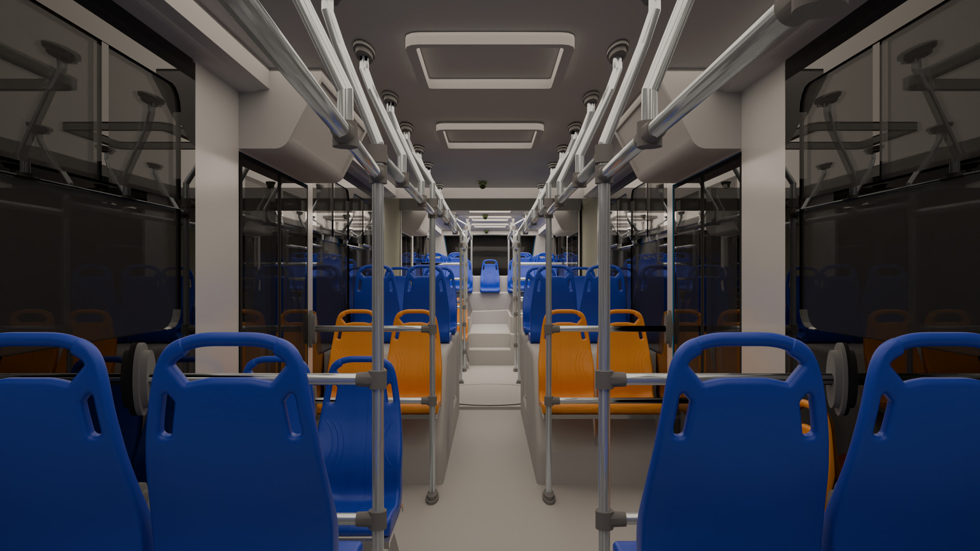 3D modeled bus interior with Metgroup technology overlays