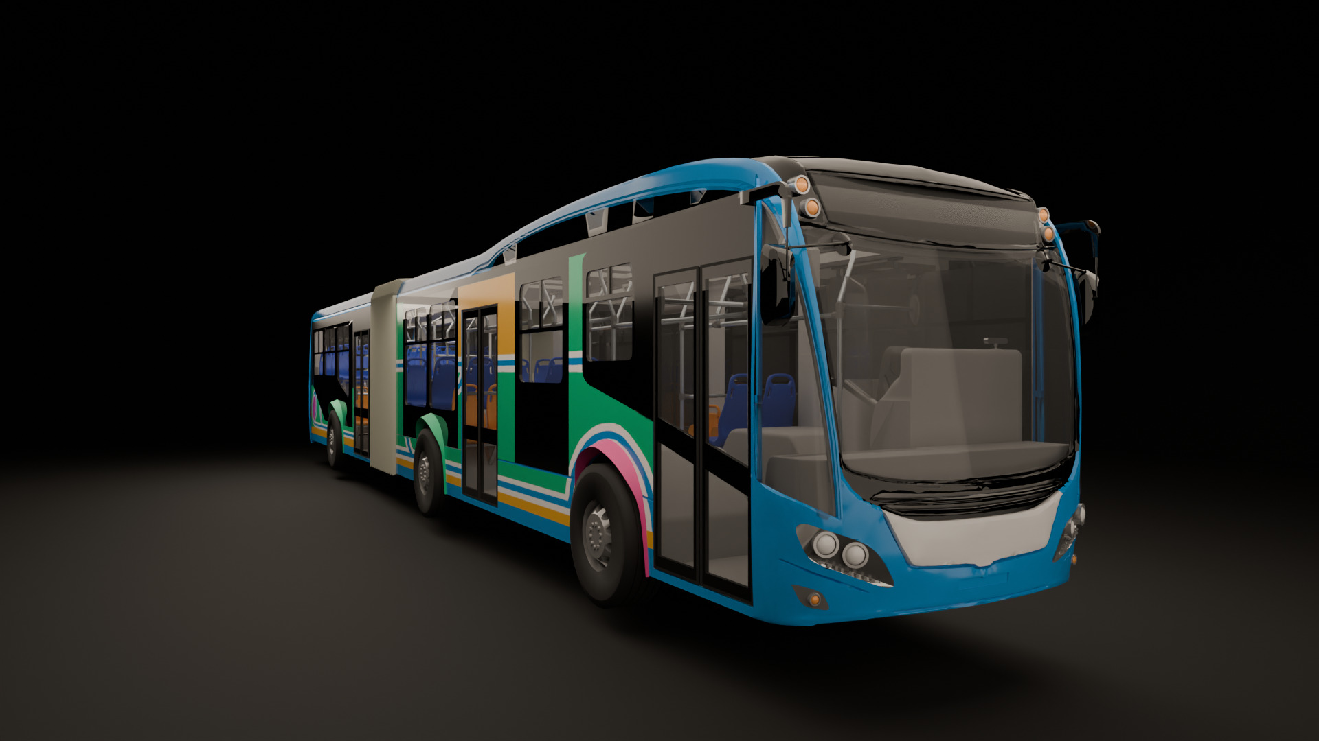 Blender modeling process - bus interior geometry and lighting setup